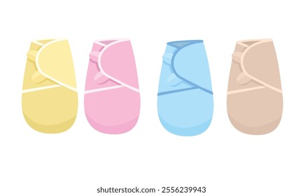 Baby swaddle vector illustration with different colors. Swaddle to wrap newborn baby for sleeping. Baby element vector. Flat vector in cartoon style isolated on white background.