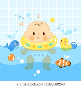 Baby Swimming At Pool