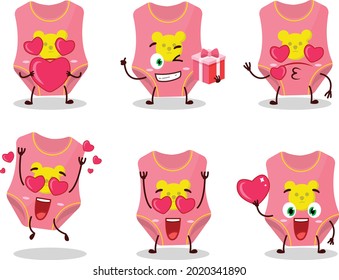 Baby swimsuit cartoon character with love cute emoticon. Vector illustration