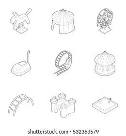 Baby swing icons set. Outline illustration of 9 baby swing vector icons for web
