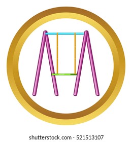 Baby swing vector icon in golden circle, cartoon style isolated on white background