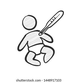 Baby symbol with thermometer. Hand-drawn logo symbol for t-shirt prints and online marketing.