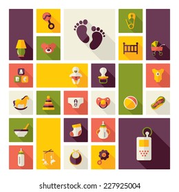 Baby symbols collection. Flat icons. Nursery Equipment
