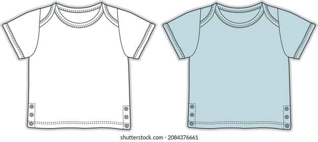 Baby t shirt design template, baby boy t shirt technical drawing, vector sketch. Baby t shirt Flat Sketch