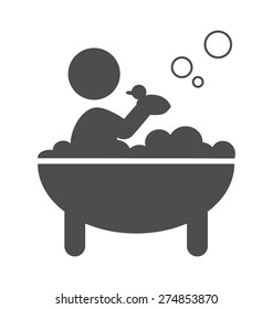 Baby takes a bath with rubber duck pictogram flat icon isolated on white background
