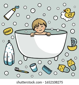 Bebé tomando una ilustración vectorial de baño
