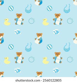 Baby teddy bear pattern for baby accessories fabric and seamless background.