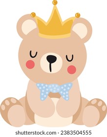 Baby teddy bear sitting with crown

