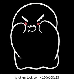 Baby teeny ghost minimalist vector design. Halloween background with repeated lovely ghosts making adorable face expressions in black background. 