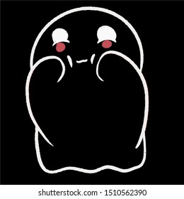 Baby teeny ghost minimalist vector design. Halloween background with repeated ghosts making adorable face expressions on a black background. 