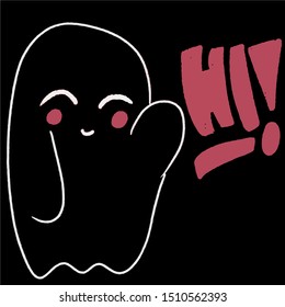 Baby teeny ghost minimalist vector design. Halloween background with repeated ghosts making adorable face expressions on a black background. 