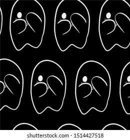 Baby teeny ghost minimalist vector design. Halloween background with repeated ghosts making adorable face expressions on a black background. 