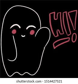 Baby teeny ghost minimalist vector design. Halloween background with repeated ghosts making adorable face expressions on a black background. 