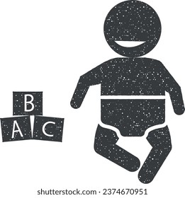 Baby, temperature, Celsius icon vector illustration in stamp style