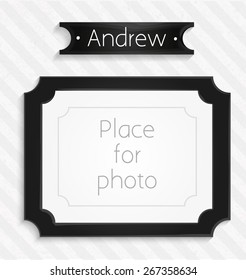 baby template frame photo chalk blackboard and watercolor gray striped background