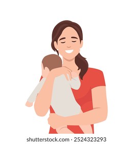 Baby In A Tender Embrace Of Mother. Flat vector illustration isolated on white background