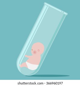 baby in test tube isolated on cyan background