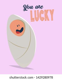 Baby with text. Cute child. Flat vector illustration in cartoon style.