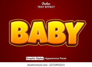 baby text effect with orange graphic style and editable