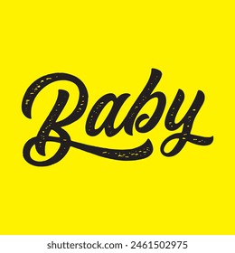 baby text on yellow background.