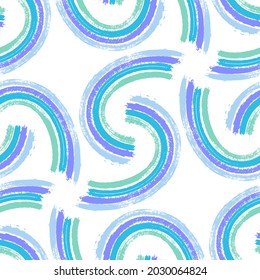 Baby textile pattern, children clothes fabric print design. Vector seamless blue green violet pastel colors cute ormanent with painted arc shapes.