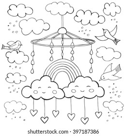 Baby theme. Hand drawn sketch vector illustration. Cute background for children's room.