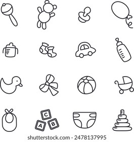 baby theme, baby icon, set of icons for design, line art vector for graphic.