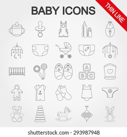 Baby thin line icons set for web and mobile application. Vector illustration on a white background.