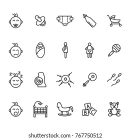 Baby thin line icons set. Vector
