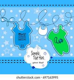 Baby things for baby. Postcard for newborns, vector