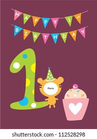 baby tiger 1st birthday greeting