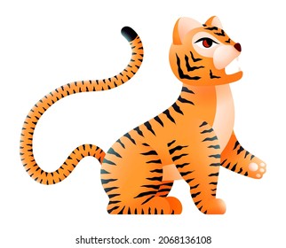 Baby tiger. Cute mascot animal with long tail