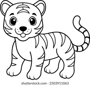 Baby tiger outline vector art, tiger silhouette, line art or sketch for kids coloring.