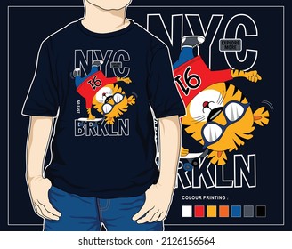 baby tiger skater, vector animal cartoon illustration design graphic for print