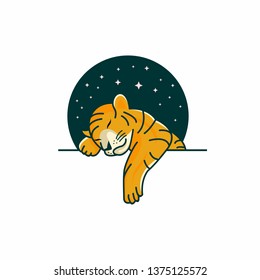 baby tiger sleeping logo template