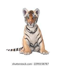 baby tiger with style hand drawn digital painting illustration