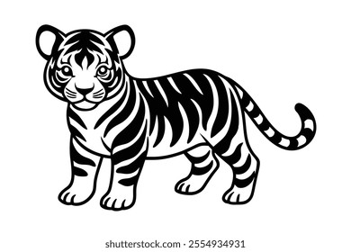 Baby tiger vector silhouette illustration for web store mobile apps, social media, printing media, graphics Resource
