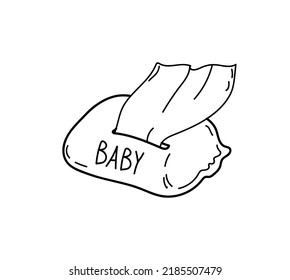 Baby tissue box, vector doodle wet tissue for wiping