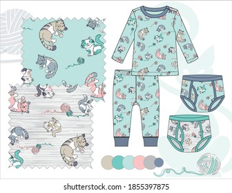 Baby Toddler Boy Pajamas and Underwear Vector Illustration with Repeating Patterns