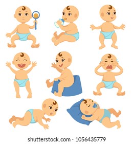 Baby toddler child vector flat character isolated boy or girl infant o exploring life things