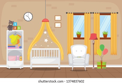 Baby Toddler Children Bedroom Interior Room Furniture Flat Design