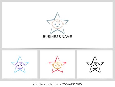 Baby Toddler Head Face Inside Star Logo Design