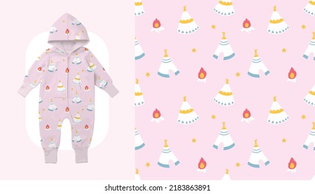 Baby Toddler Neutral Bodysuit Fashion Illustration. Vector Repeating Seamless Patterns of               Isolated on white background