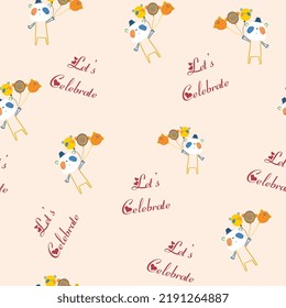 BABY TODDLER PARTY ANIMAL SHAPE BALLONS WITH LETS CELEBRATE TEXT REPEAT PRINT SEAMLESS PATTERN VECTOR