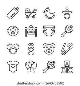 Baby and Toddlers line icon set