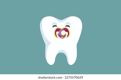 
Baby Tooth with Pacifier Vector Funny Character Design. Milk teeth concept drawing cartoon mascot illustration 
