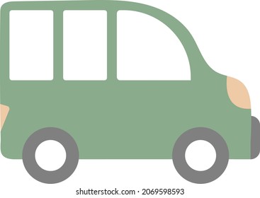 Baby toy car. Cartoon minibus. Flat road clipart without outline for little boys. Cute vector green illustration for toddlers.