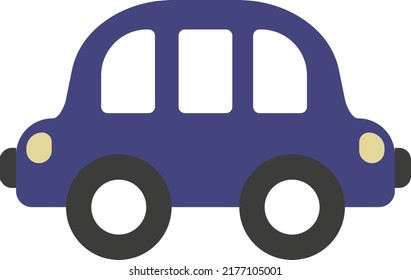 Baby toy car icon. Childish transport for decor of nursery and kindergarten. Vehicle symbol car side view. Boy products design. Flat vector illustration for creating road scenery of a children's city.