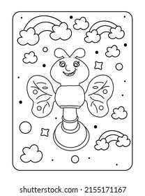 Baby toy coloring page, kids coloring page, toy line art design,