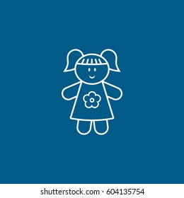 Baby Toy Doll Line Icon On Blue Background